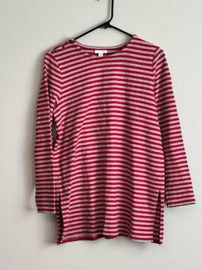 J Jill 100% cotton knit tunic top medium petite gray red euc striped